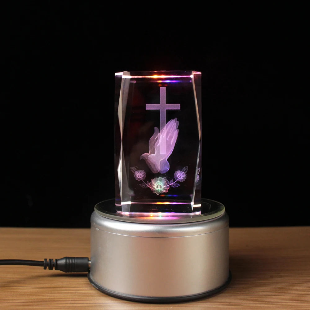 3D Laser Religious Cross Crystal Cube