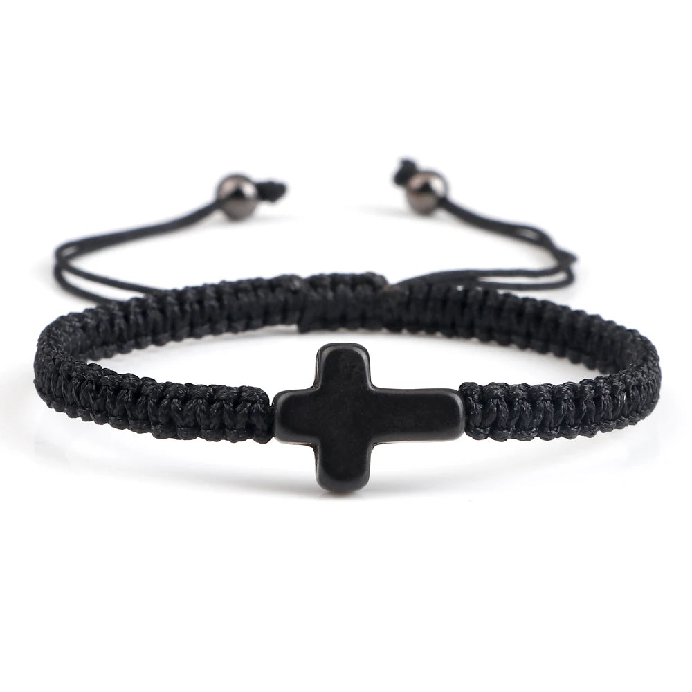 Natural Stone Cross Braided Adjustable Bracelet