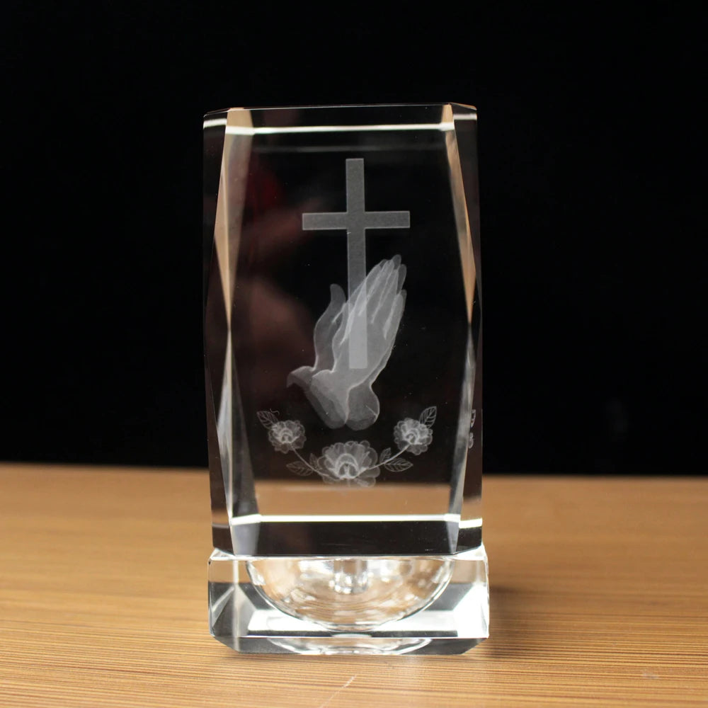 3D Laser Religious Cross Crystal Cube