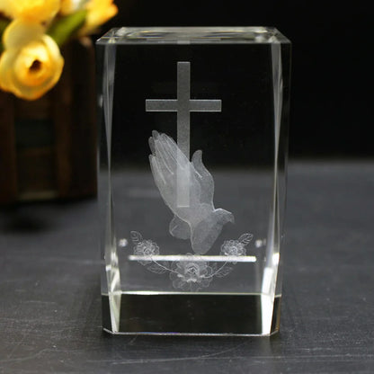 3D Laser Religious Cross Crystal Cube
