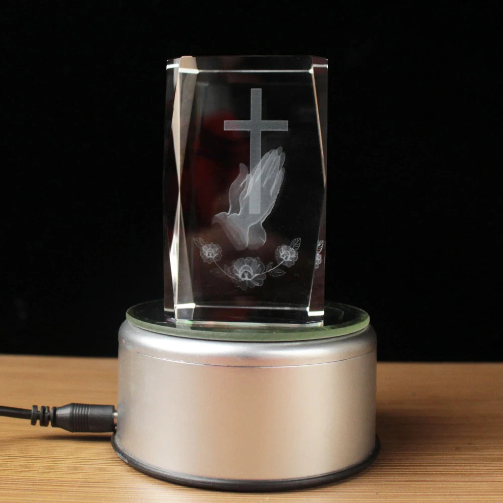 3D Laser Religious Cross Crystal Cube