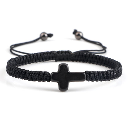 Natural Stone Cross Braided Adjustable Bracelet