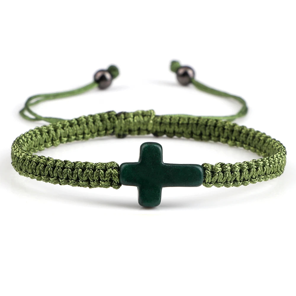 Natural Stone Cross Braided Adjustable Bracelet