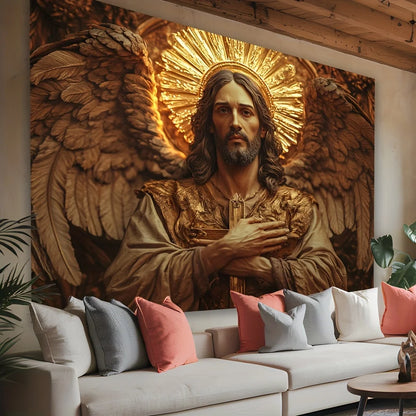 Golden Angel with Cross Tapestry