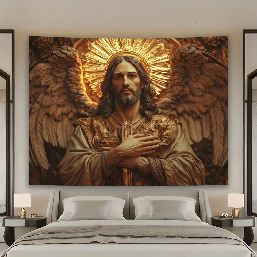 Golden Angel with Cross Tapestry
