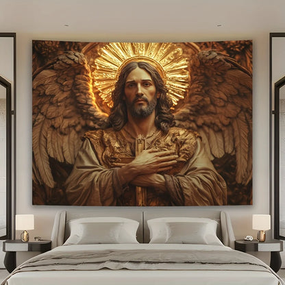 Golden Angel with Cross Tapestry