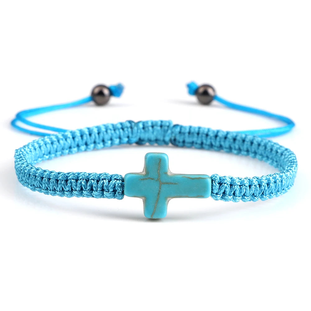 Natural Stone Cross Braided Adjustable Bracelet