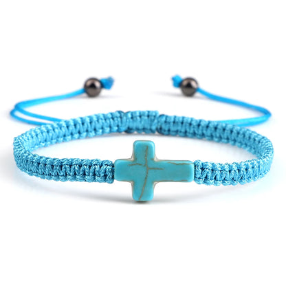Natural Stone Cross Braided Adjustable Bracelet