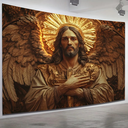 Golden Angel with Cross Tapestry