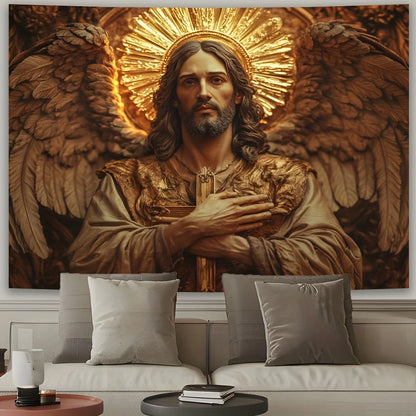Golden Angel with Cross Tapestry