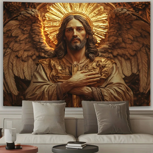 Golden Angel with Cross Tapestry