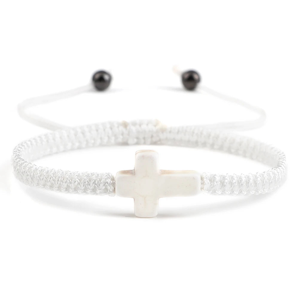 Natural Stone Cross Braided Adjustable Bracelet