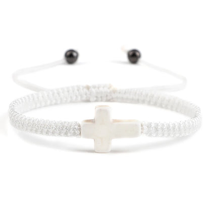 Natural Stone Cross Braided Adjustable Bracelet