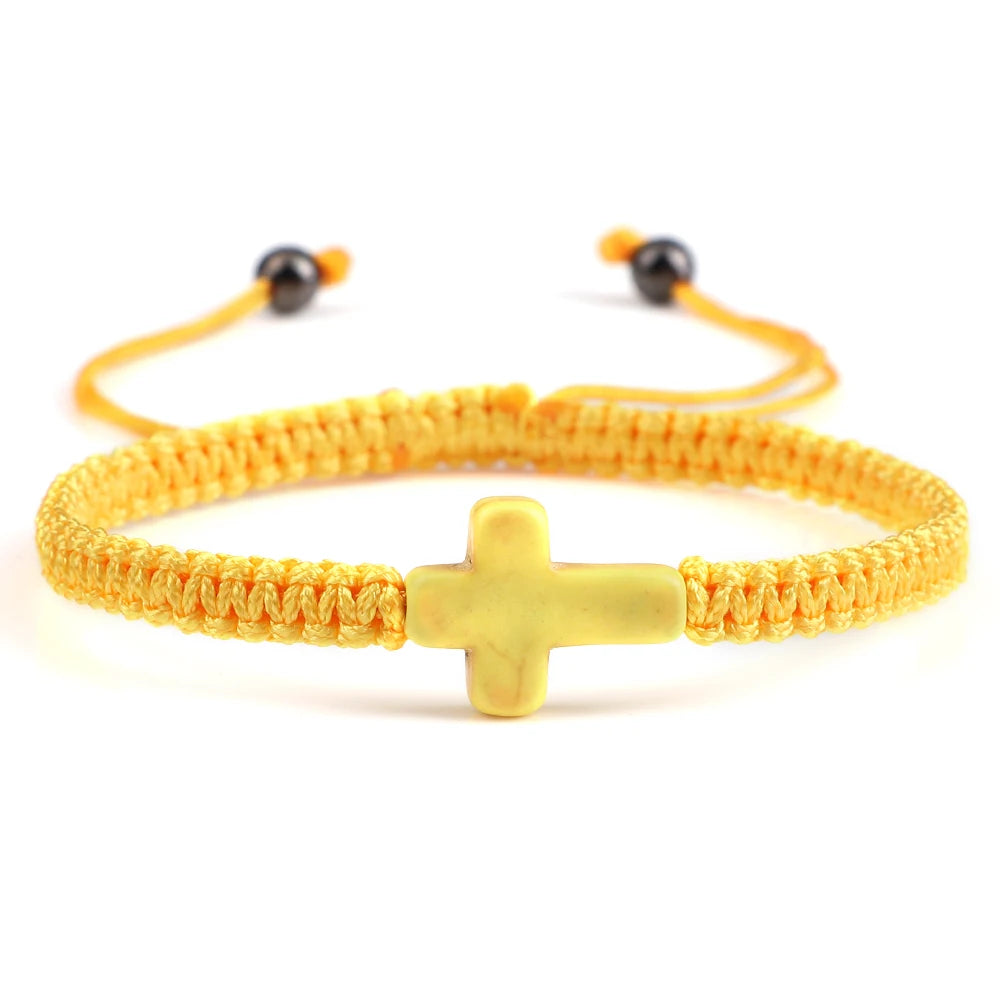 Natural Stone Cross Braided Adjustable Bracelet