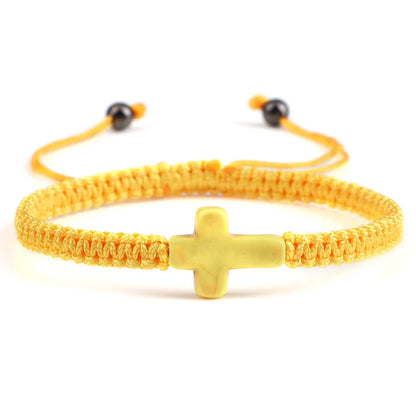 Natural Stone Cross Braided Adjustable Bracelet