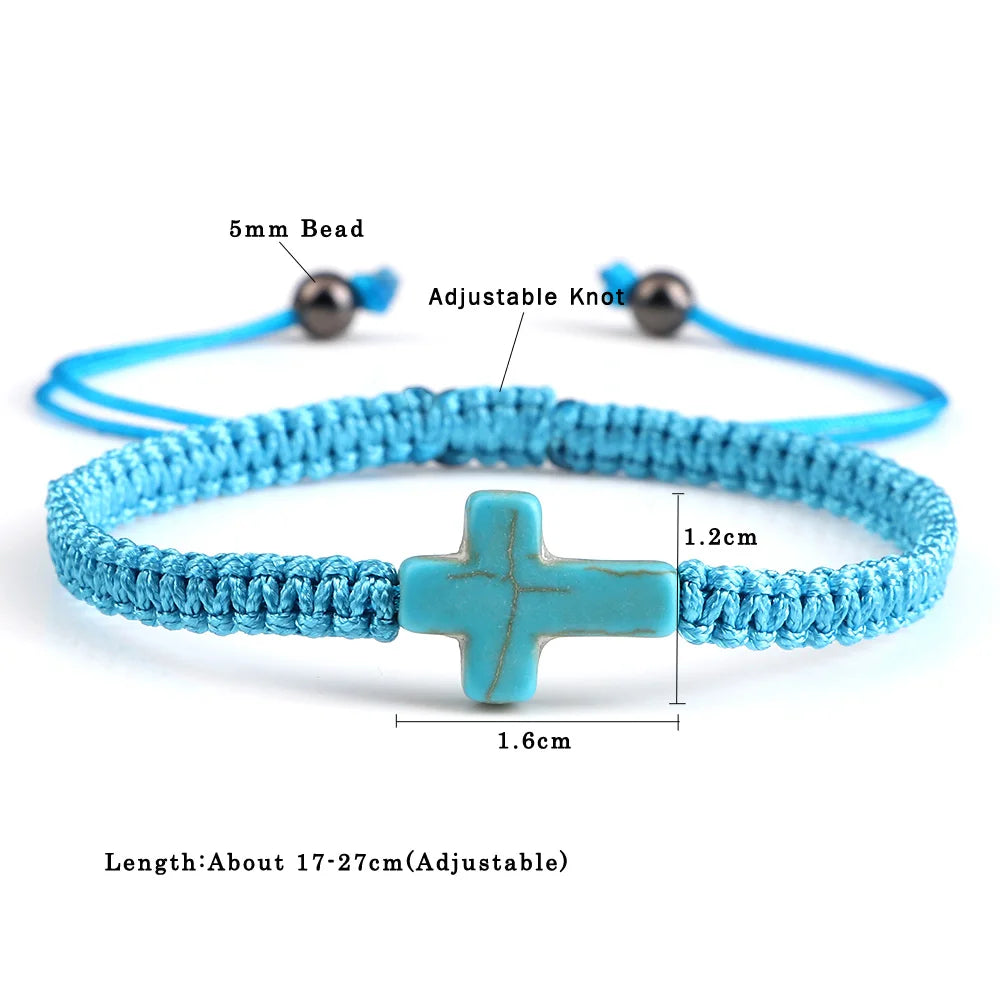 Natural Stone Cross Braided Adjustable Bracelet