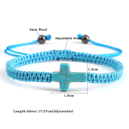 Natural Stone Cross Braided Adjustable Bracelet