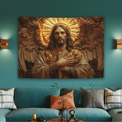 Golden Angel with Cross Tapestry